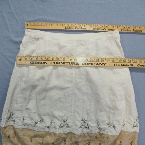 J Jill Skirt Womens 14 Tan Linen Floral Embroidery Knee Boho Modest Minimalist - Picture 5 of 11